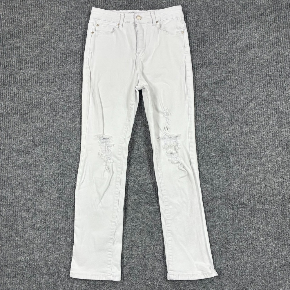 Catch Stitch White Distressed Skinny Jeans Womens 7/28 Stretch Denim Mid Rise